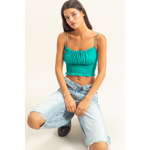 Turquoise Ruched Middle Sleeveless Crop Top