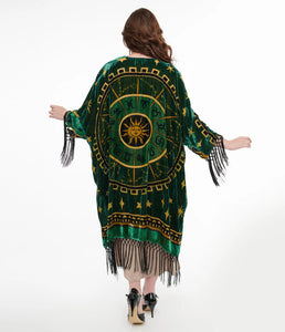 Zodiac Wheel Velvet Burnout Fringe Kimono
