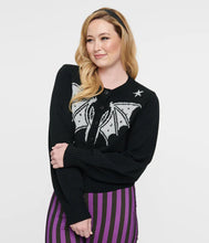 Load image into Gallery viewer, Black and Silver Bat Cropped Cardigan
