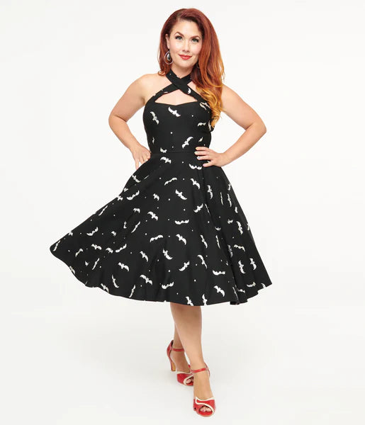 Black & Silver Bats Criss Cross Halter Rita Flare Dress Pink House Boutique Black & Silver Bats Criss Cross Halter Rita Flare Dress Pink House Boutique