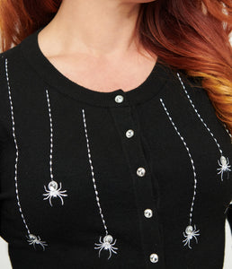 Dainty Spider Embroidered Black 3/4 Sleeve Cardigan