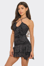 Load image into Gallery viewer, Black Rose Mesh Strapless Mini Dress with Front Tie
