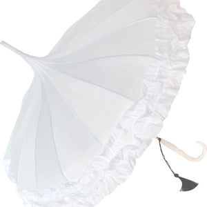 White Classic White Handled Frilled Umbrella Parasol