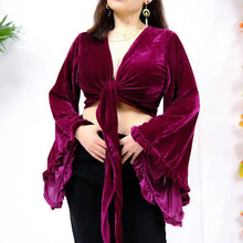 Load image into Gallery viewer, Wine Velvet Boho Wrap Top
