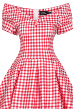 Load image into Gallery viewer, Off Shoulder Red Gingham Swing Dress
