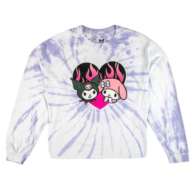 Kuromi and My Melody Tie Dye Cropped Long Sleeve Top