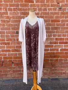 Long White Kimono with Purple Back Panel- Size 2XL