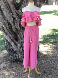 Pink Off Shoulder Top and Pants Set