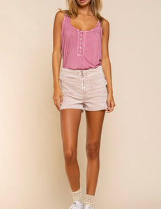 Powder Pink Colored Corduroy Mini High Waist Shorts