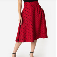 Load image into Gallery viewer, Red and Black Polka Dot Vivian Swing Skirt- Plus Size
