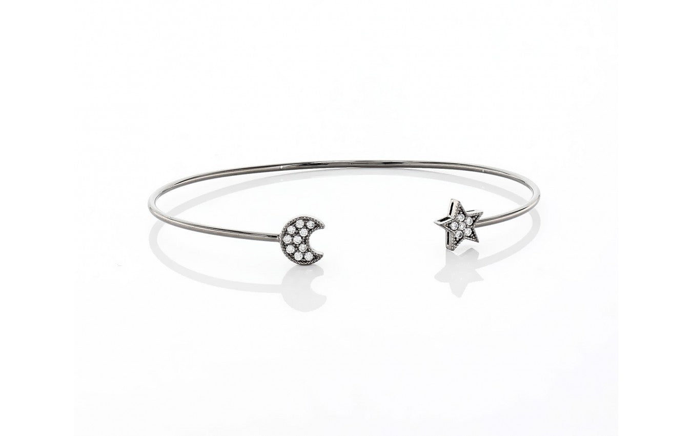 Moon and Star Dainty Adjustable Bangle Bracelet