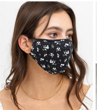 Load image into Gallery viewer, Black and White Mini Floral Adjustable Mask
