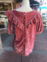 Load image into Gallery viewer, Mauve Velvet and Lace Ruffle V Top
