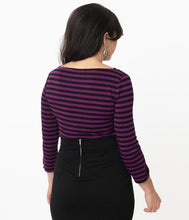 Load image into Gallery viewer, Purple and Black Stripe Gracie Top
