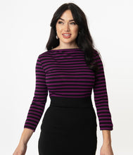 Load image into Gallery viewer, Purple and Black Stripe Gracie Top
