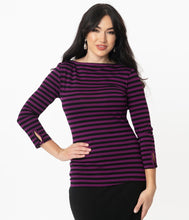 Load image into Gallery viewer, Purple and Black Stripe Gracie Top
