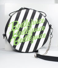Load image into Gallery viewer, Beetlejuice Black and White Striped Round Crossbody Purse
