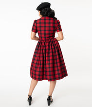 Load image into Gallery viewer, Red and Black Plaid Cora Swing Dress
