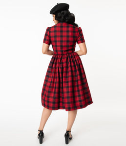 Red and Black Plaid Cora Swing Dress