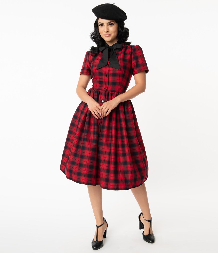 Red and Black Plaid Cora Swing Dress