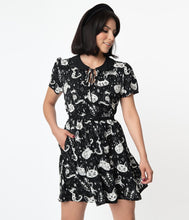 Load image into Gallery viewer, Cosmic Cat Black and White Isla Dress
