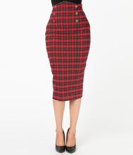 Load image into Gallery viewer, Red and Black Plaid Sailor Sierra Pencil Skirt
