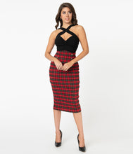 Load image into Gallery viewer, Red and Black Plaid Sailor Sierra Pencil Skirt
