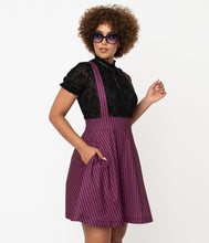 Load image into Gallery viewer, Purple and Black Stripe Ruth Suspender Skirt
