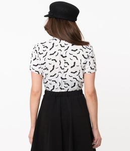 White with Black Bats Power Play Blouse