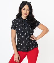 Load image into Gallery viewer, Black and White Skull Print Elsie Blouse
