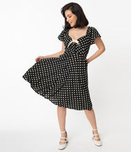 Load image into Gallery viewer, Black and Cream Polka Dot Ellias Swing Dress
