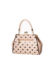Nude and Black Polka Dot Bow and Scallop Kisslock Purse