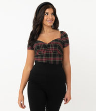 Load image into Gallery viewer, Black and Burgundy Plaid Nora Top
