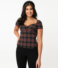 Load image into Gallery viewer, Black and Burgundy Plaid Nora Top
