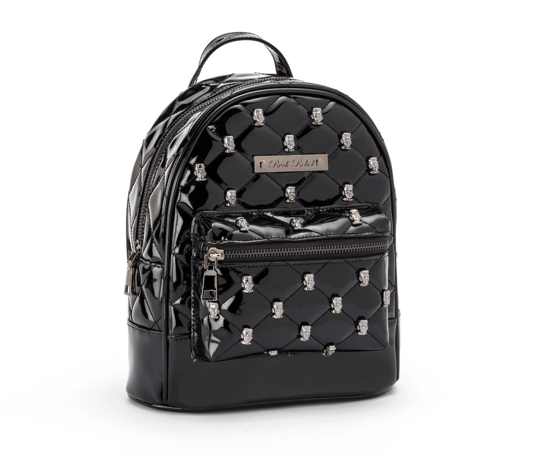 Black Glitter Quilted Frankenstein Studded Mini Backpack