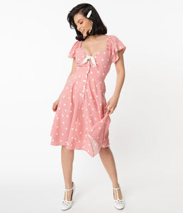 Pink and White Heart Print Ellias Swing Dress