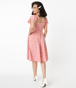 Pink and White Heart Print Ellias Swing Dress