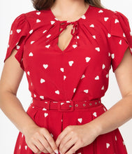 Load image into Gallery viewer, Red and White Hearts Print Dahlia Swing Dress
