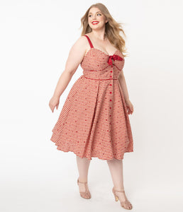 Red Plaid and Hearts Rockie Swing Dress