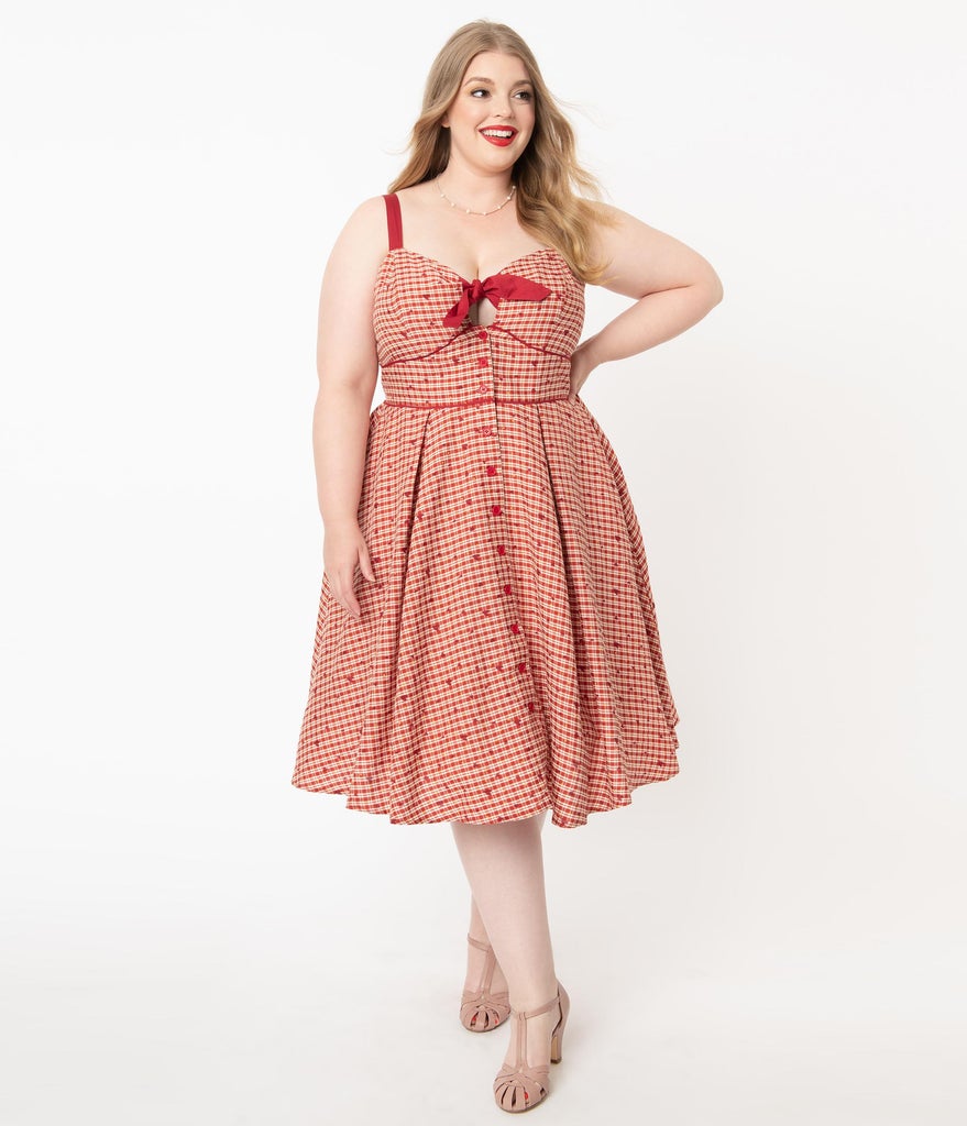 Red Plaid and Hearts Rockie Swing Dress