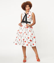 Load image into Gallery viewer, White and Red Strawberry Print Edith Swing Dress
