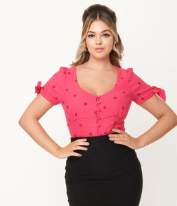 Hot Pink and Red Polka Dot Noreen Top