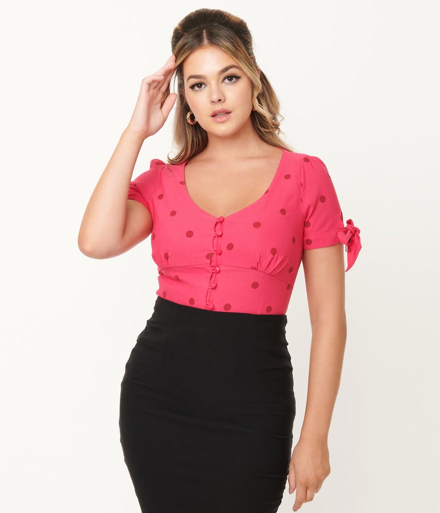 Hot Pink and Red Polka Dot Noreen Top