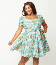 Load image into Gallery viewer, Blue and Multicolor Floral Print Dakota Flare Dress
