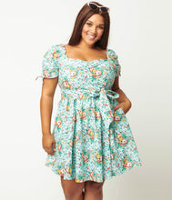 Load image into Gallery viewer, Blue and Multicolor Floral Print Dakota Flare Dress
