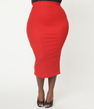 Load image into Gallery viewer, Red Knit Cyd Midi Pencil Skirt
