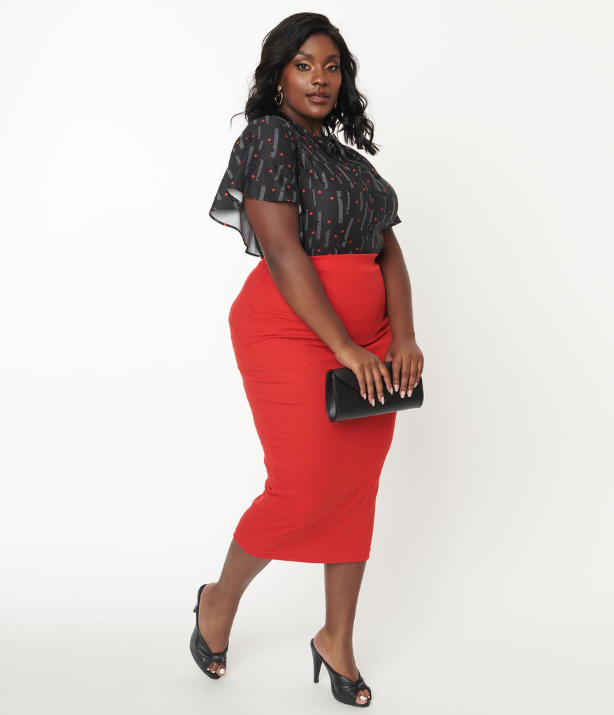 red midi pencil dress Do Long MORRIS RED PENCIL SEMI-HEART NECK ORGANDY MIDI DRESS