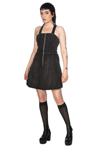 Black Denim Zippered Mini Dress