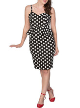 Load image into Gallery viewer, Black and White Polka Dot Peplum Pencil Dress
