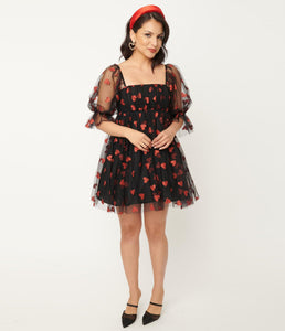black and red heart dress black red heart mesh dress girls perfect parties